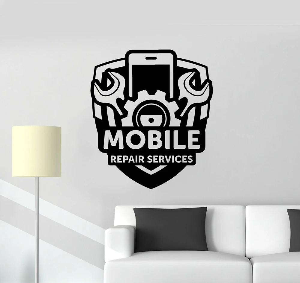 

WJWY Mobile Repair Service Sign Wall Stickers Gear Screwdriver Tools Vinyl Decals Art Murals Removable Wall Decoration