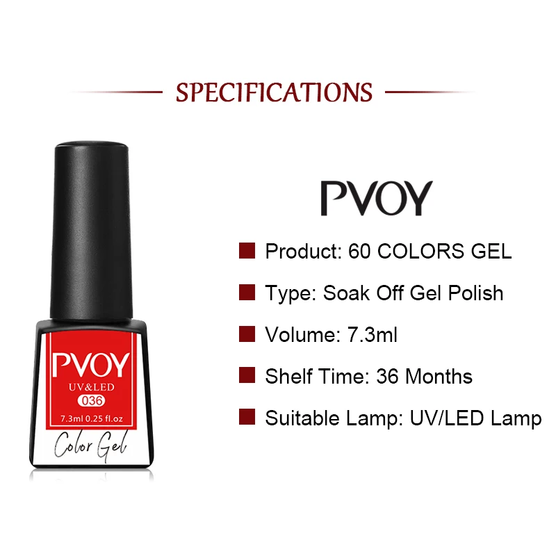 

PVOY 2/6pcs/Kit Glitter UV Gel Nail Polish Set Color UV LED Nail Gel Varnish Semi Permanent Nail varnish Soak Off Base Top Coat