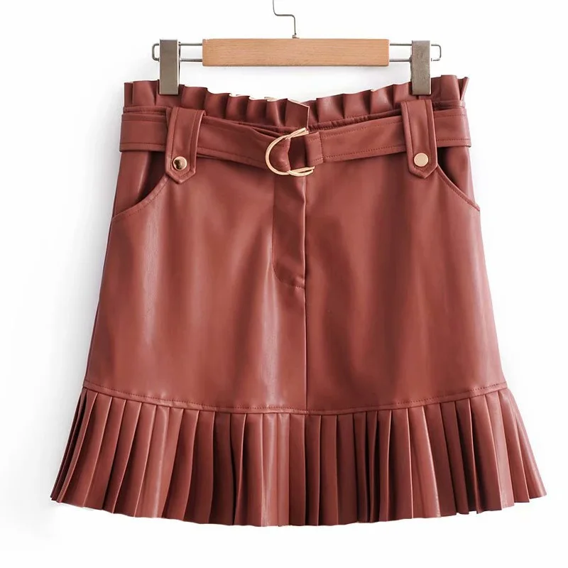 Женская мини-юбка из искусственной кожи с высокой талией посылка на молнии