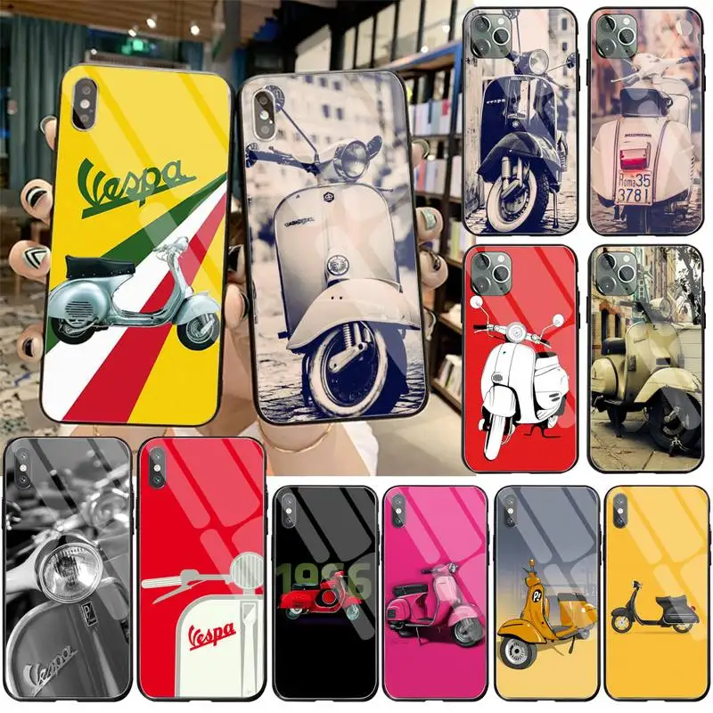 YJZFDYRM Vespa скутер мягкий силиконовый черный чехол для телефона закаленное стекло