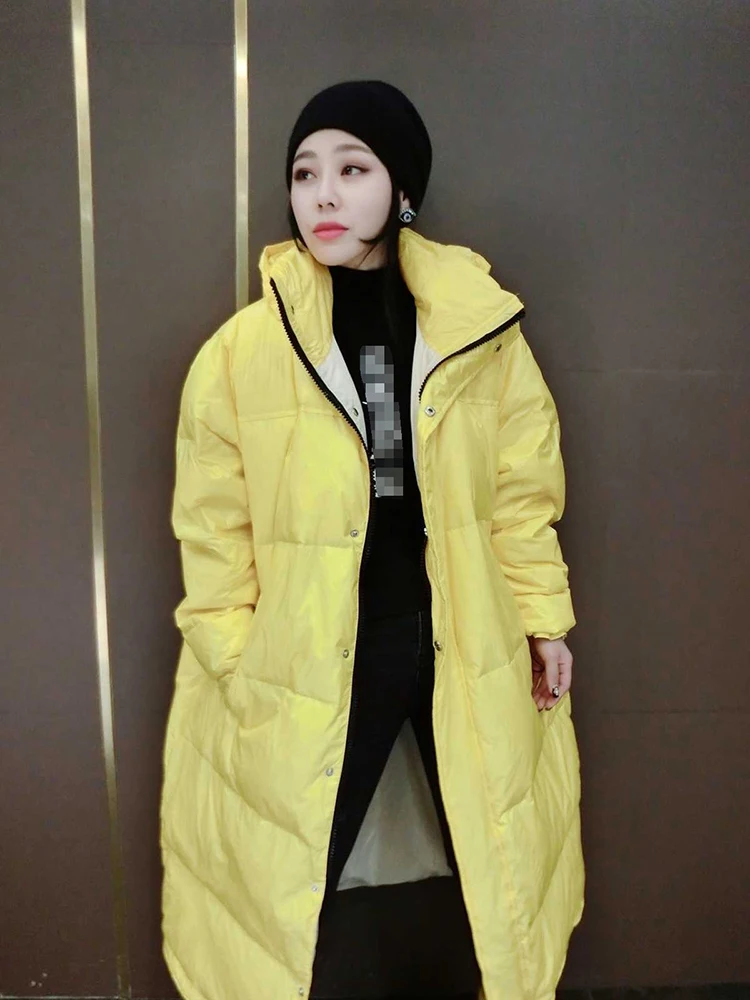 Пуховик женский длинный с капюшоном теплый в Корейском стиле 90% пуха белой утки