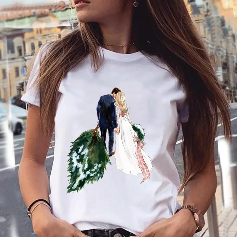 

New Year Merry Christmas Tree Love Style Fashion Women Print Clothes Holiday Tops Tee Tshirt Festival Female Graphic T-Shirt