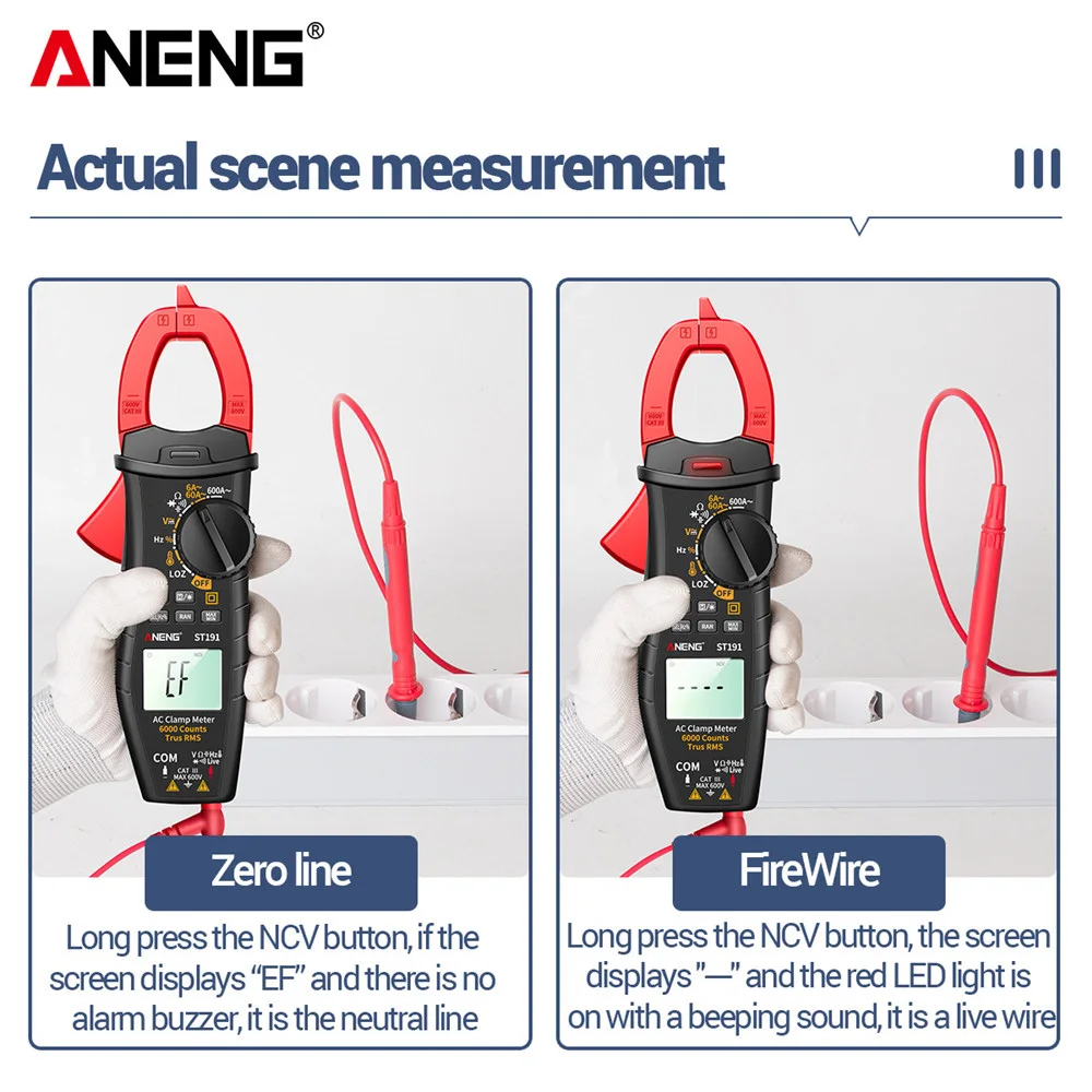 

ANENG ST191 Clamp Meter High Precision True RMS 6000 Counts Clamp Multimeter AC/DC Voltage Voltmeter Auto Range Tester