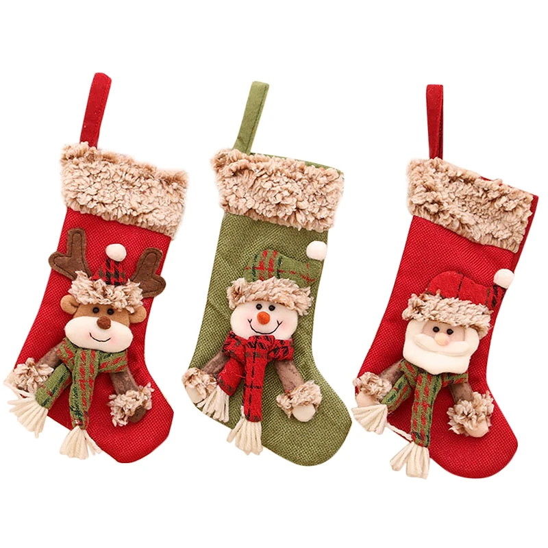 

3 Pcs Christmas Stocking Santa Claus Candy Sock Gift Bag Xmas Tree Hanging Decor Bag