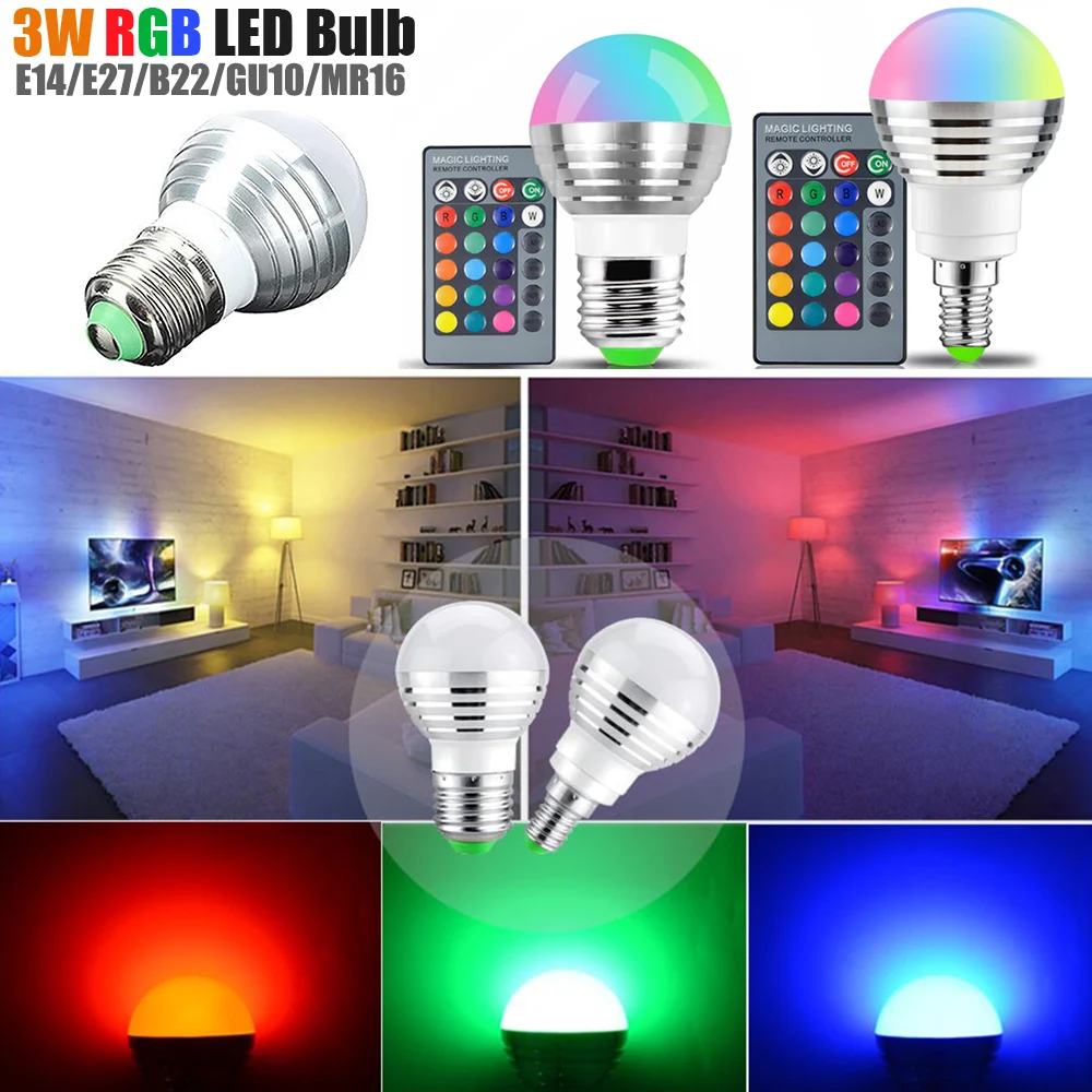 Светодиодный RGB Точечный светильник E27/E26/E14/B22/GU10/MR16 с ИК пультом дистанционного