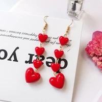 love earrings korean sweet red heart shaped pendant earrings ladies simple temperament long tassel earrings wholesale jewelry