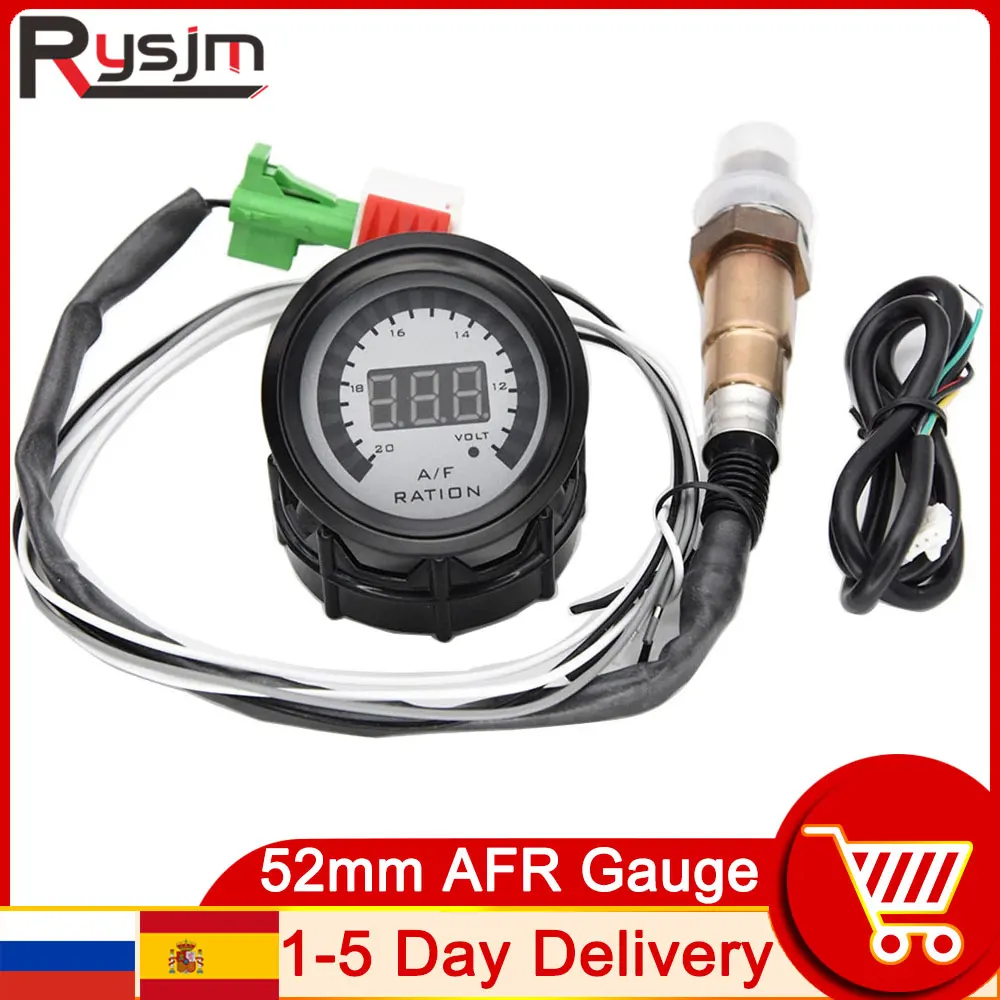 52mm Digital Air Fuel Ratio Gauge With Narrowband O2 Oxygen Sensor Car Gauge AFR Fit for 12V Car Voltmeter 2 in 1 Meter Voltage