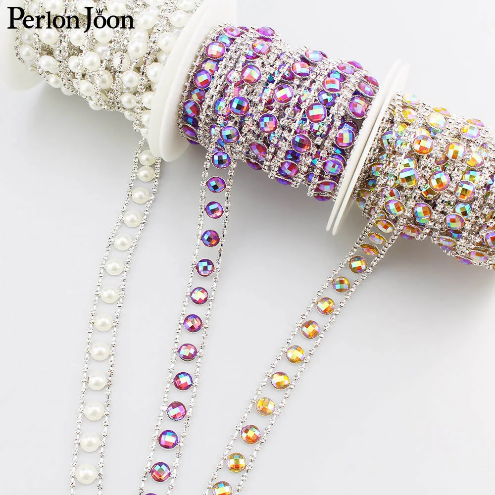 1 ярд простые круглые стразы с бриллиантами отделка жемчугом AB Цвет кристаллы