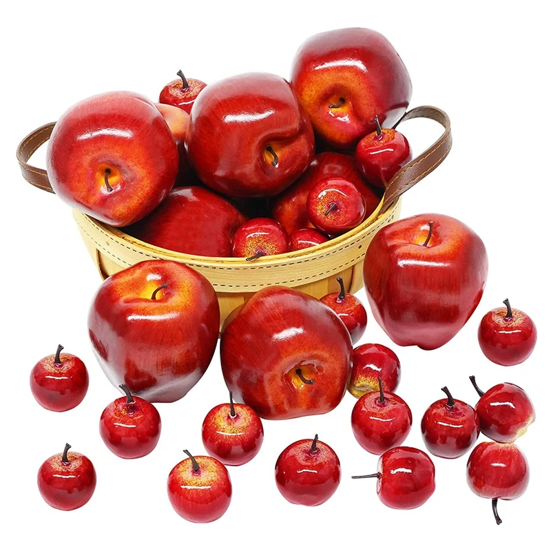 

Promotion! Artificial Apples, 30PCS Fake Fruits Red Apples Dark Red Apples Lifelike Simulation For Home House Kitchen Table Bask
