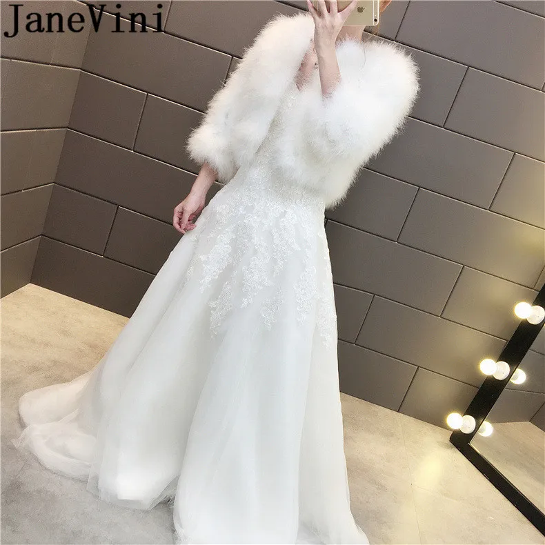 JaneVini 2020 элегантные Для женщин меховые накидки/Свадебные пальто куртки с 3/4 рукава