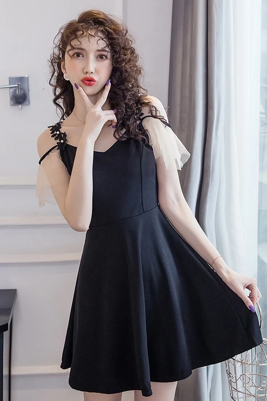 

COIGARSAM Sexy Women one-piece dress korean New Summer Fashion Dresses Black 1315