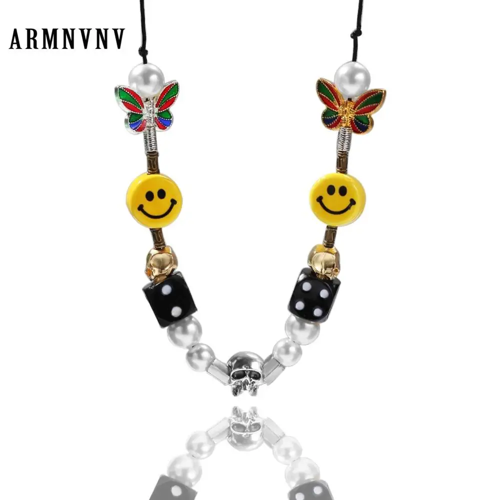 ARMNVNV Asap Rocky Taro имитация жемчуга колье «бабочка» хип-хоп Уличный танец мужчин и женщин пара смайлик ожерелье