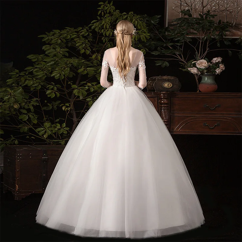 LAMYA Illusion Half Sleeve Boat Neck Bridal Dress Ball Gowns Spaghetti Straps Ivory Tulle Wedding Dresses Marriage | Свадьбы и