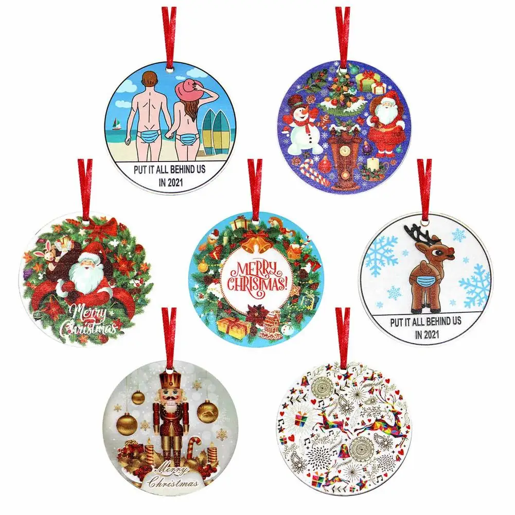 

2021 New Year Memories Christmas Tree Pendant Insulated Wooden Disc Ornaments Unique Cute Xmas Home Decoration For Gift