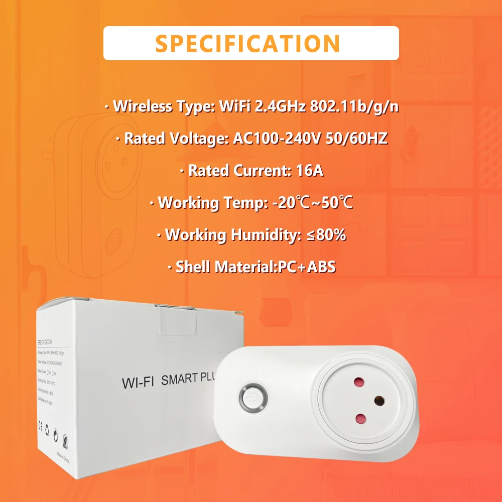 

Smart Life Household Wi-Fi Adapter Plug Timer Wifi Connected Socket Israel Power Monitor 16A 220V Wireless Voice Remote Control