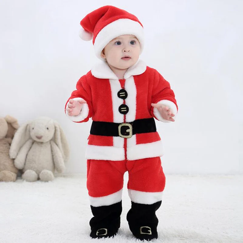 Newborn Babe Christmas Santa Claus Clothing For Girl Boy Warm Infant Red Rompers Onesie Winter Funny Costume Outfit Jumpsuit
