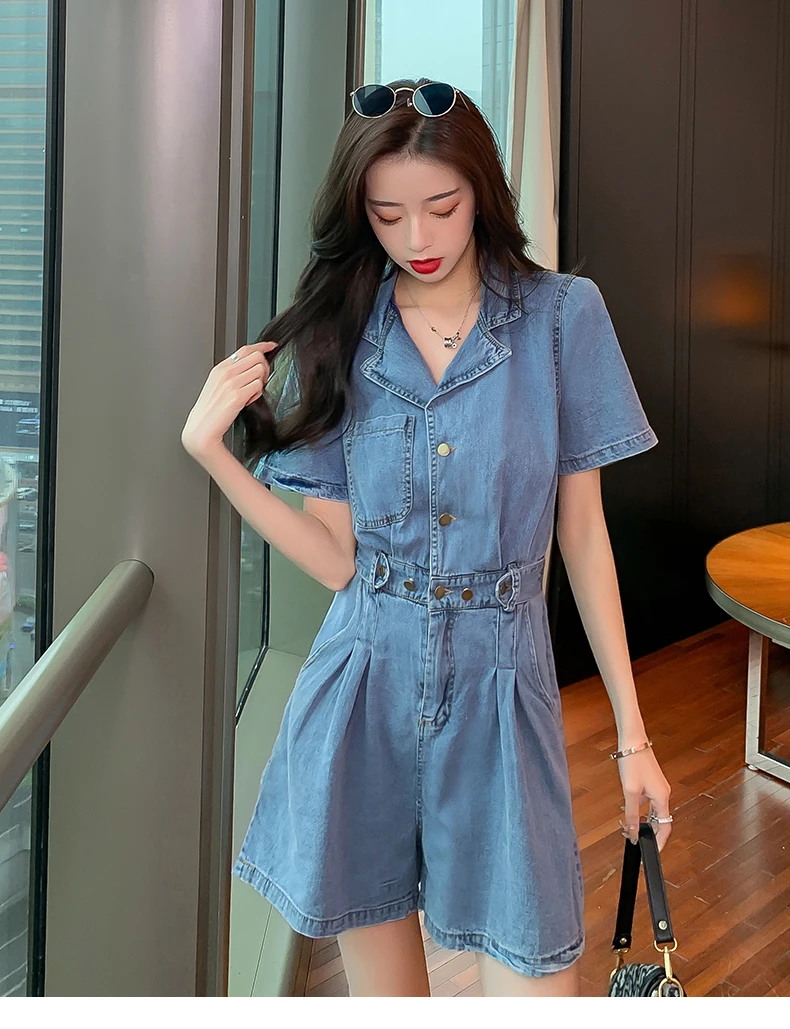 

Combinaison femme polo fashion jeans Bodysuit short sleeve slim fit omighty denium rompers for women hot playsuit