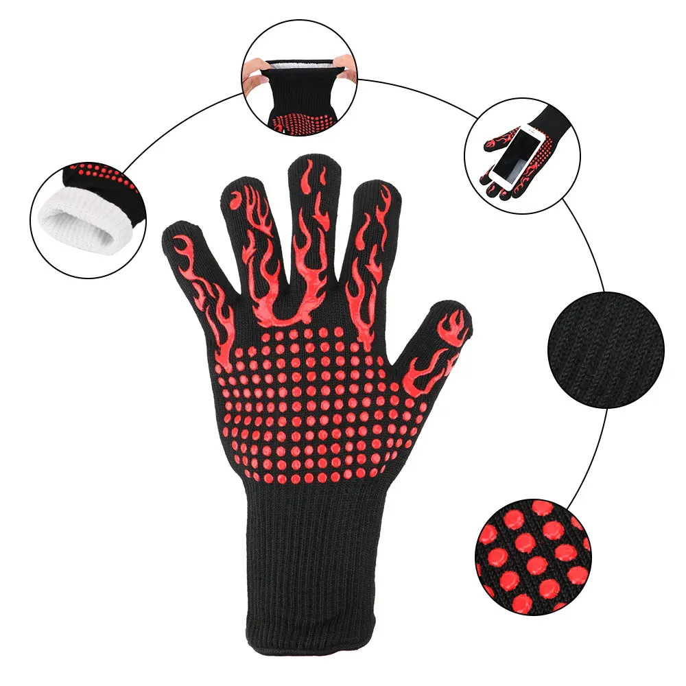 

Kitchen BBQ Gloves Silicone Flame Retardant Heat Insulation High Temperature Oven Baking Microwave Oven Non-slip Anti-scalding