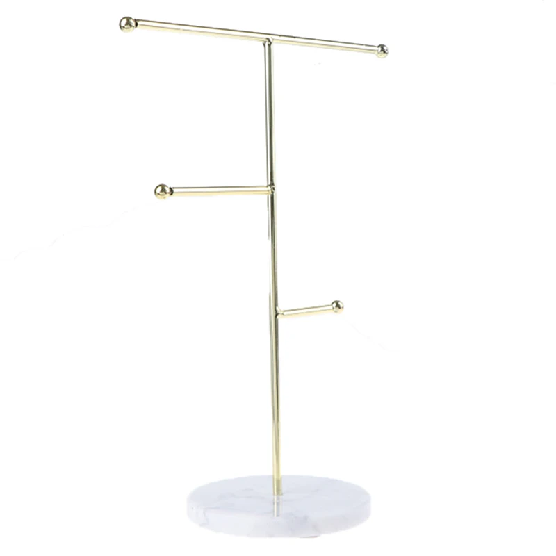 

Jewelry Storage Box Metal T-Shaped Necklace Earrings Round Marble Display Stand