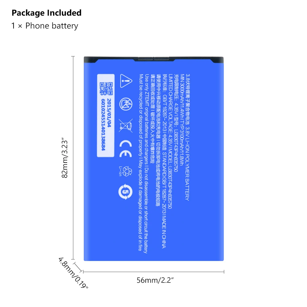 Аккумулятор Li3830T43P4h835750 3100 мАч для ZTE S2 Grand S II S291 4G LTE V5 MAX сменный аккумулятор |