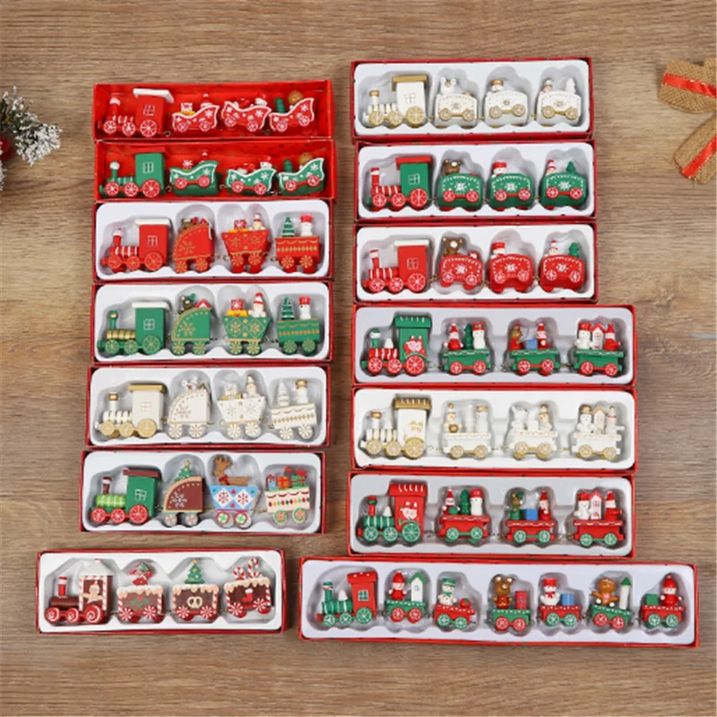 

Рождественское украшение «сделай сам», деревянный 4-секционный Рождественский мини-поезд, украшение 2022, рождественский подарок для детей, Р...
