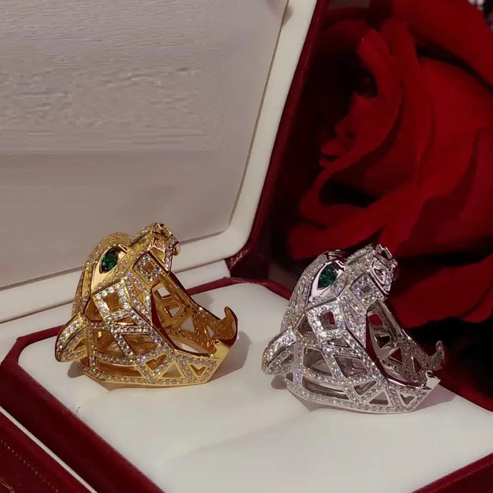 Классическое однотонное 925 пробы Серебряное леопардовое кольцо на палец полное с