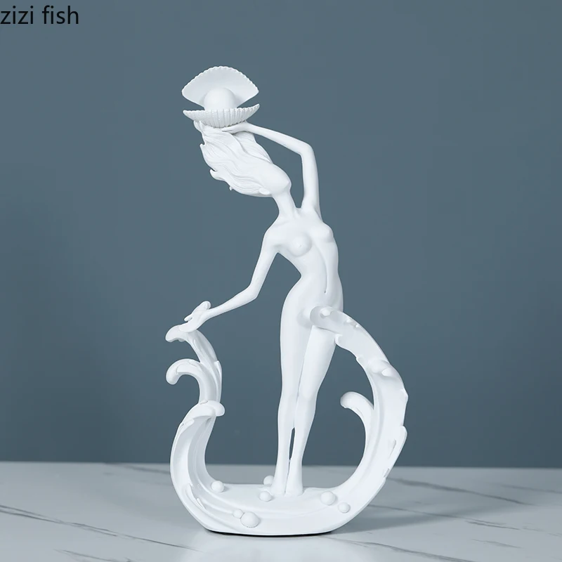 Фигурка из смолы украшения статуя девушки ракушки скульптура модель рукоделие