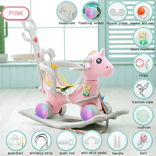 pink Ruizhi дети милый Единорог качалка Лошадь мигающее колесо детская музыкальная коляска многофункциональное кресло-качалка детские игрушки подарки RZ1128 - Цвет: pink