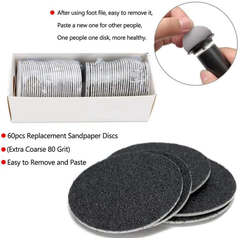 

Electronic Foot File Callus Remover Tool Speed Adjustable Electric Foot File with 60 Pcs Replacement Sandpaper Discs Pedicure To
