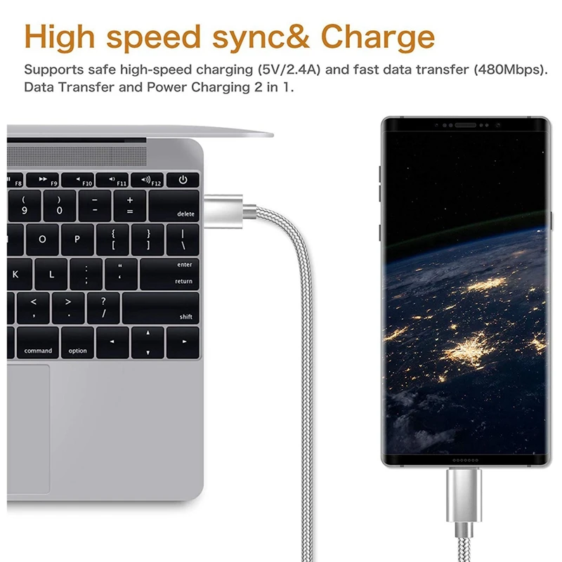Кабель USB Type-C (2 шт./упаковка 3 фута) зарядный кабель C нейлоновый плетеный шнур для