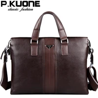 p kuone luxury brand men leather briefcase men messenger shoulder bag business handbag male sac