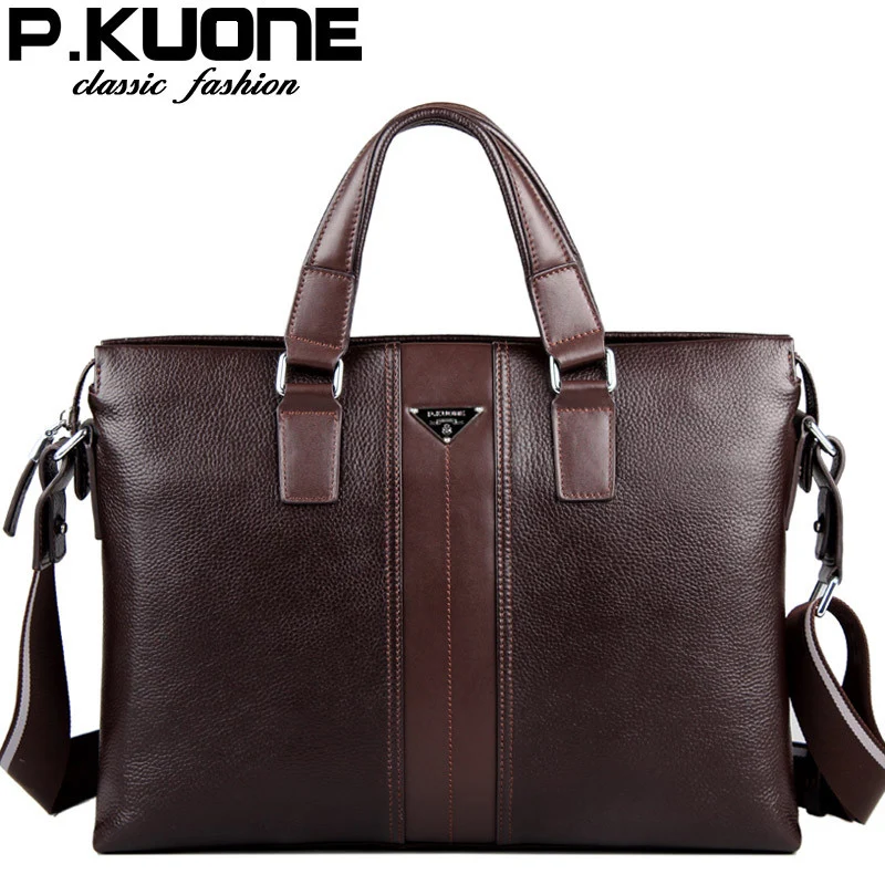 Роскошный брендовый мужской кожаный портфель P.Kuone мужская сумка мессенджер