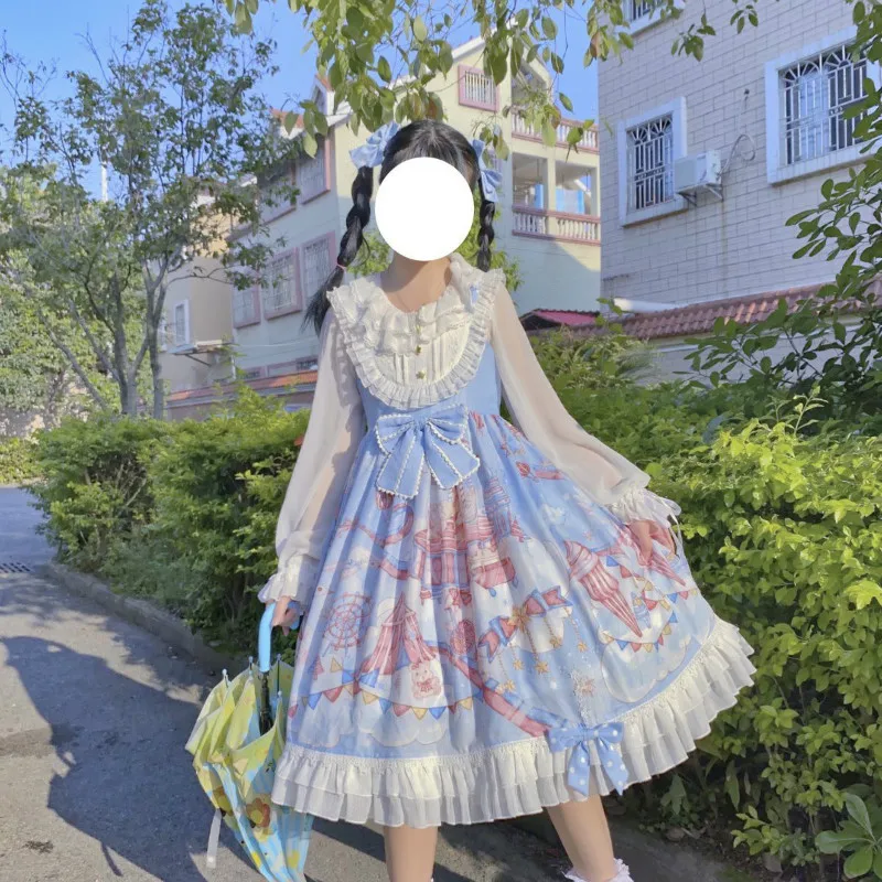 

Japanese Sweet Lolita Dress Girls Cute Dreamland Amusement Park Lolita Strap Jsk Sleeveless Dress Women Harujuku Princess Dress