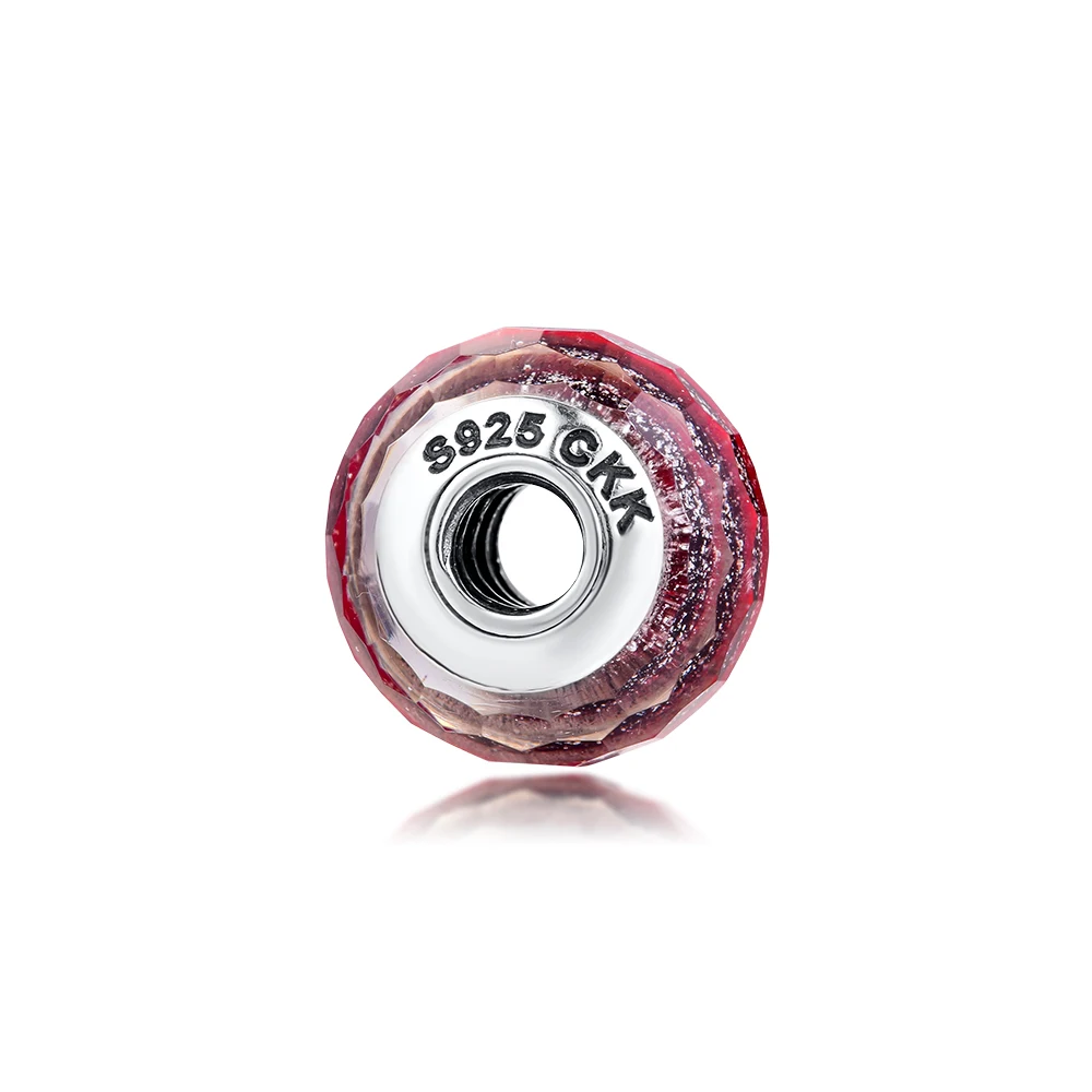 

Fits Pandora Charms Bracelets Red Shimmer Murano Glass Beads Authentic 925 Sterling Silver Jewelry Free Shipping