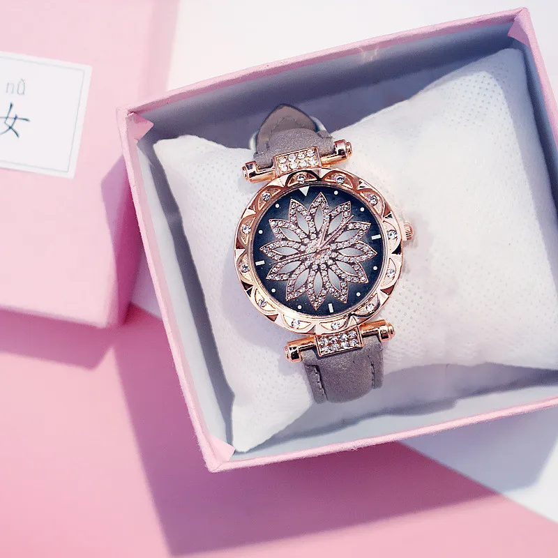 

Women Starry Sky Watch Luxury Rose Gold Diamond Watches Ladies Casual Leather Band Quartz Wristwatch Female Clock zegarek damski