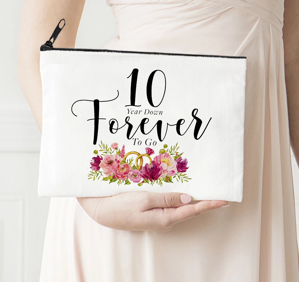 

Cosmetic Bag 10 Years Letter Makeup Bags Women Travel Flower Ladies Portable Cosmetic Case Girls Beauty Bag Purse Organizer