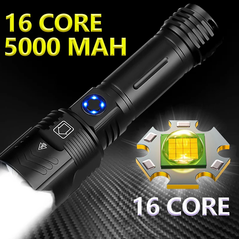 

5000mAh Powerful Flashlight XHP199.9 LED XHP50.2 Zoom Torch USB Rechargeable Lamp Waterproof IPX6 5Modes Use 18650/26650 Battery