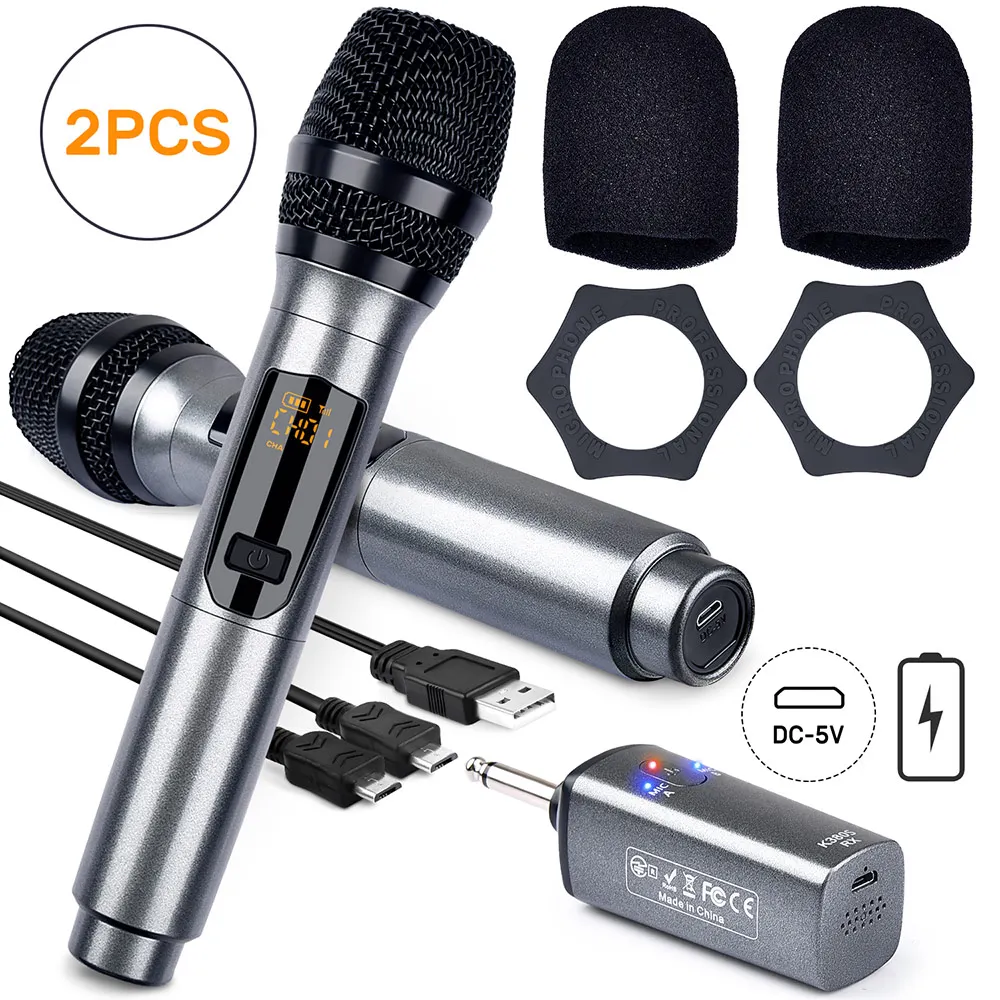 

K380S Microphone Bundle Lapel Mic Microphone Video Mic UHF Handheld Wireless Microphone Mic 2 Mic & 1 Receiver For Family KTV