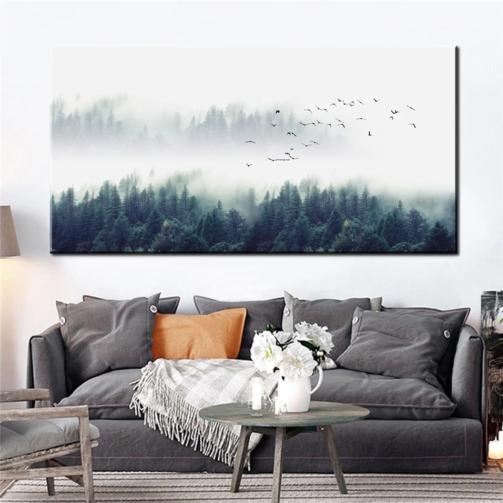 Холщовый плакат с изображением Фогги леса пейзаж художественный принт длинный