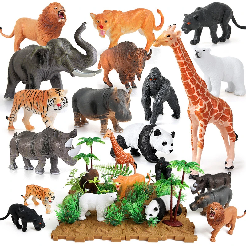 

44 Pcs Set Simulation Animal Model Toys Vinyl for Early Childhood Education Cognitive Textbook Animal Model Building Block Toy