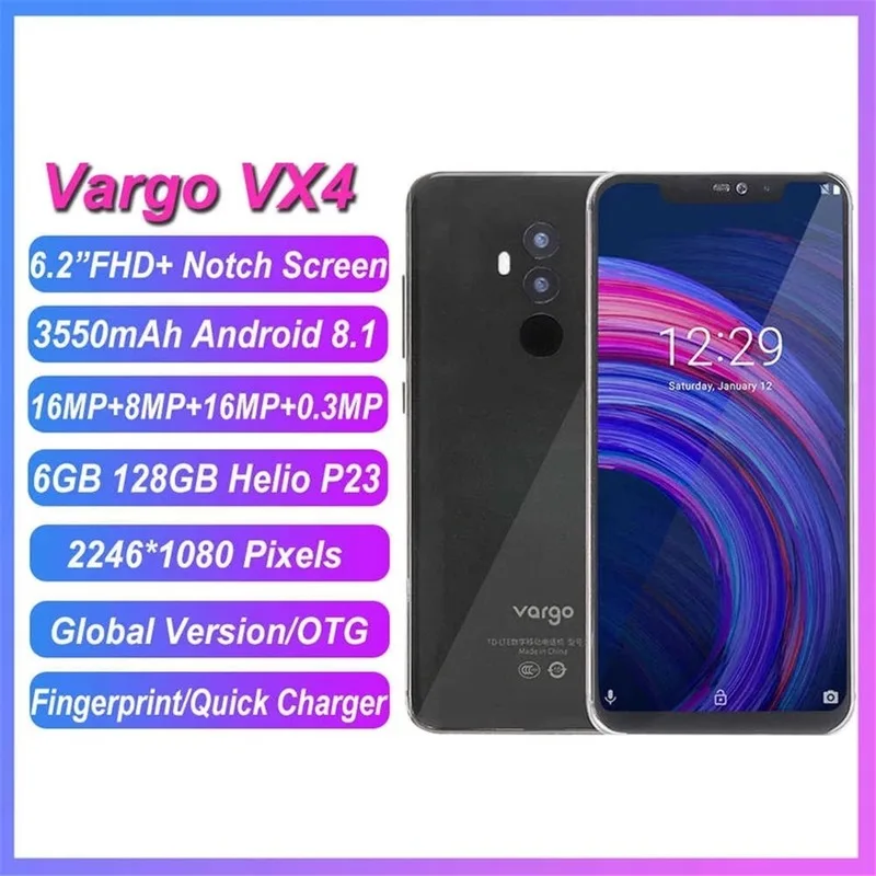 

Vargo VX4 6GB 128GB Smartphone 6.2" 4G LTE MTK6763 Octa Core Android 8.1 16MP Fingerprint ID 3550mAh Mobile Phone PK UMIDIGI Z2