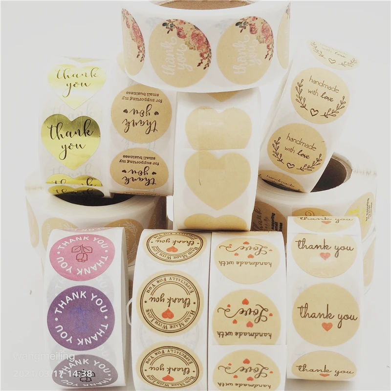 

500pcs/Roll Round Natural Kraft Handmade Stickers Scrapbooking For Package Adhesive Thank You Sticker Seal Labels Stationery