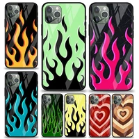 cool green flame for apple iphone 12 pro max mini 11 pro xs max x xr 6s 6 7 8 plus luxury tempered glass phone case
