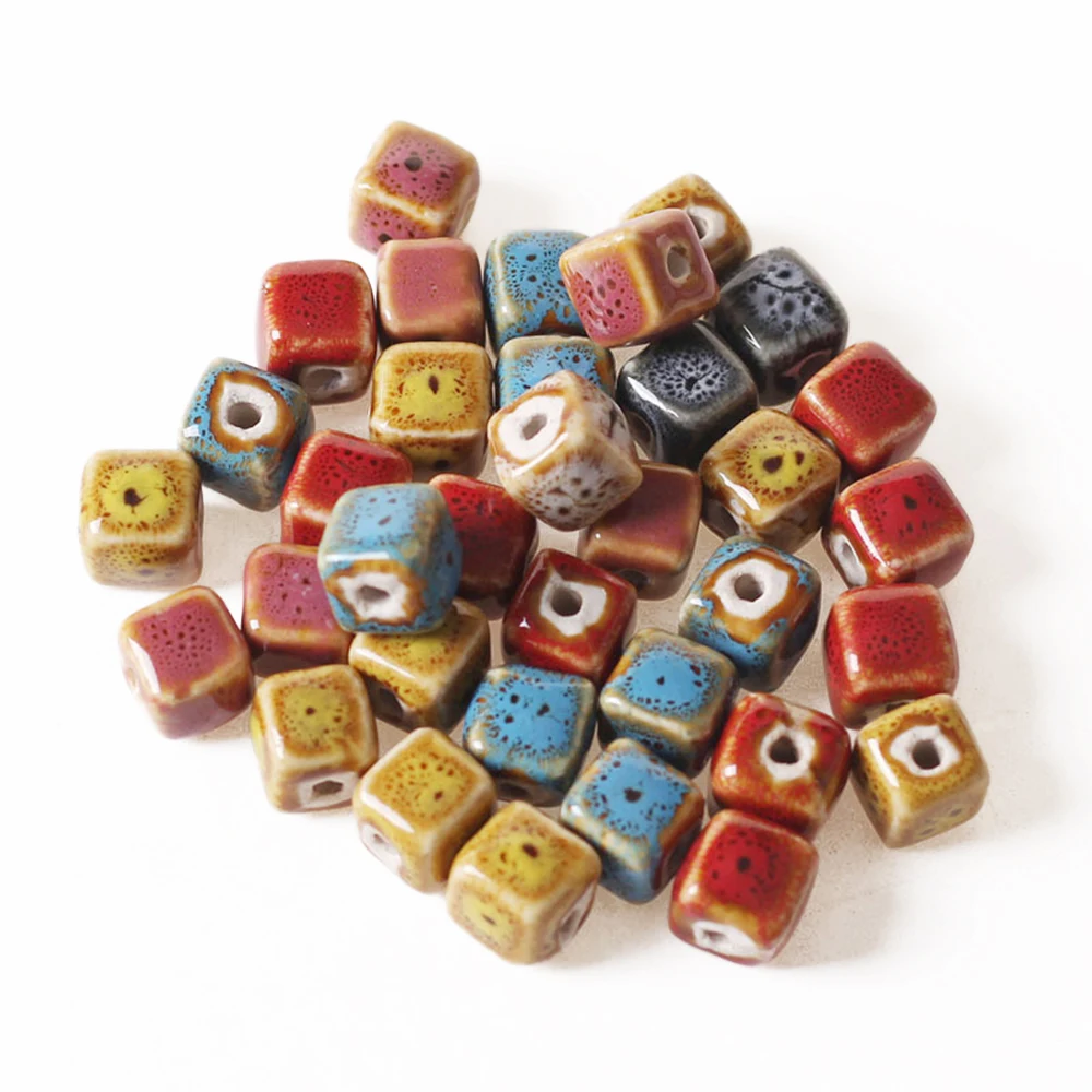 

20pcs Square Ceramic Beads 10mm Flower Glaze Beads Never Fading 2.5mm Hole Woven Beads DIY Bracelet Pendant Jewelry Accessories