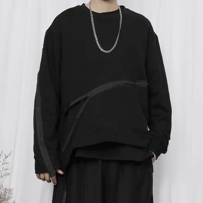 New Long Sleeve Sweater Men's Black Slim Fit Large Irregular Zipper Design Loose High Neck Sweater Trend Men's Fashion