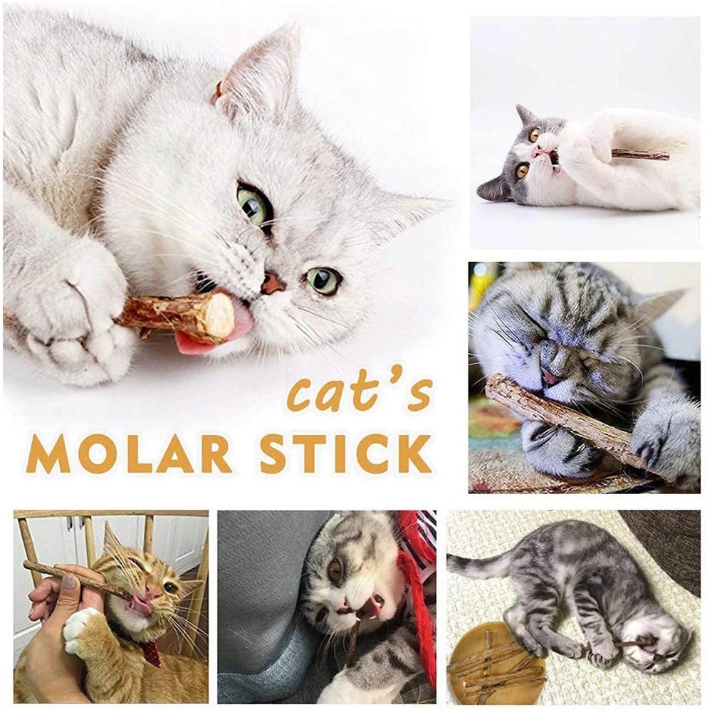 

20-100PCS Catnip Toys Organic Natural Plant Matatabi Silver Vine Chew Sticks Cat Teeth Cleaning Chew Toy for Cat Kitten Kitty