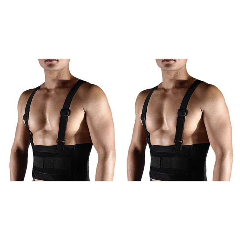 

2 PCS Adjustable Waist Support Belt Men Lumbar Fitness Running Back Belt with Shoulder Straps Breathable XXL & XL