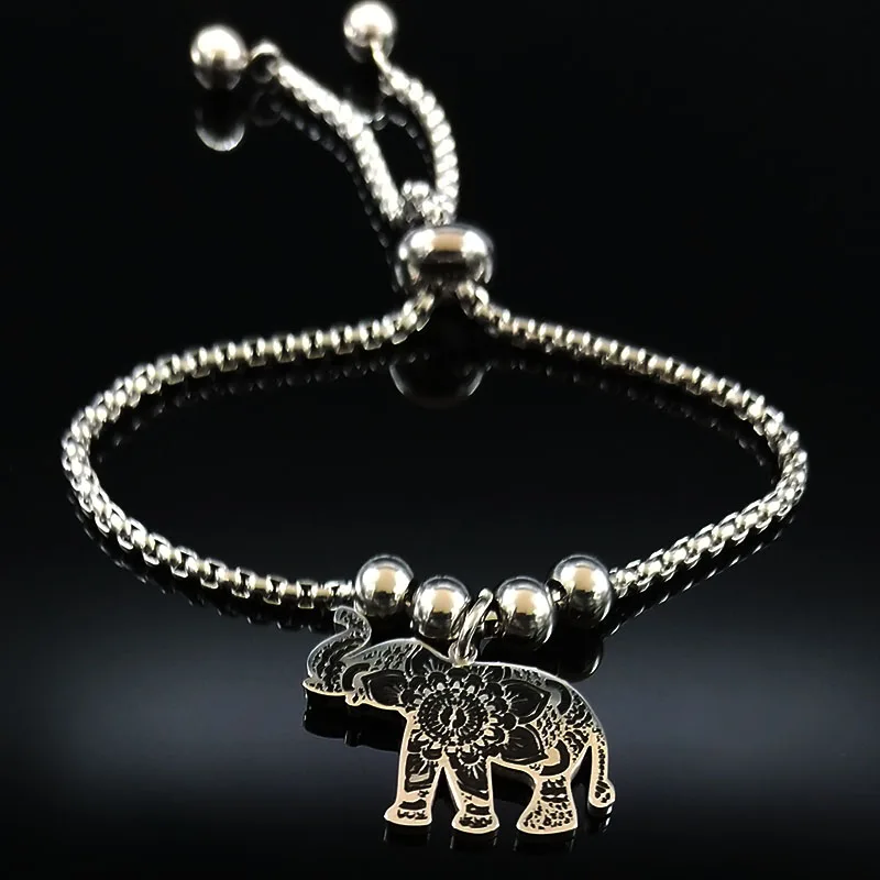Elephant Цветок жизни Слон браслет из нержавеющей стали женские черные браслеты из бисера и браслеты женский ювелирный браслет B18349 - Окраска металла: Elephant
