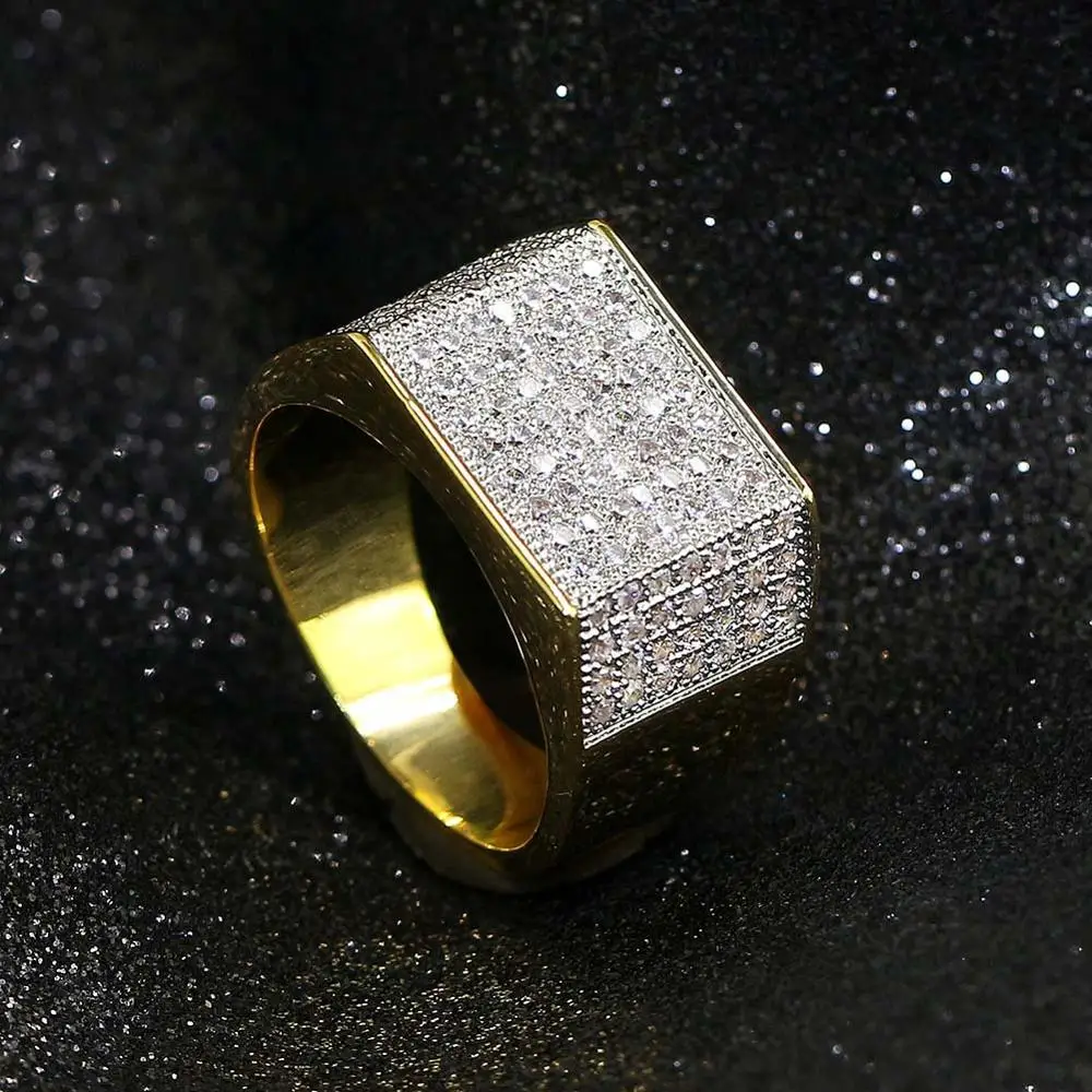 

Hip Hop Bling Rings All Iced Out Real Micro Pave Cz AAA Cool Mens Womens Couple Gold & Silver Color Hip Hop Ring For Men Women