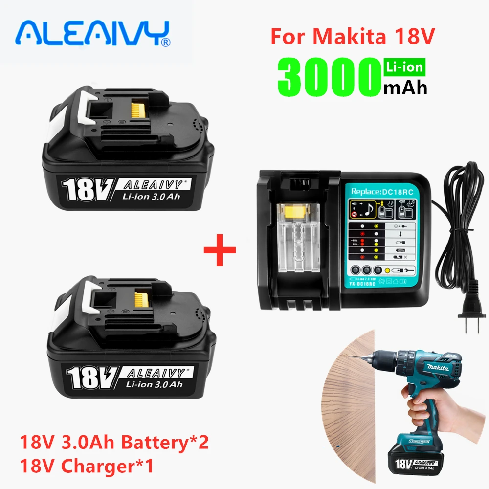 

Aleaivy Original 18V 3000mAh For Makita Rechargeable Power Tools Battery with LED Li-ion Replacement LXT BL1860B BL1860 BL1850